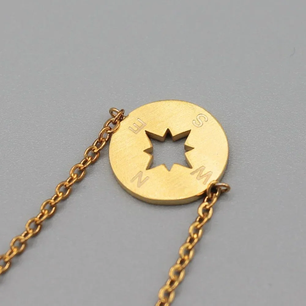 Jewelry bracelet compass travel adventure yellow gold tone dainty minimalist new - Picture 8 of 8